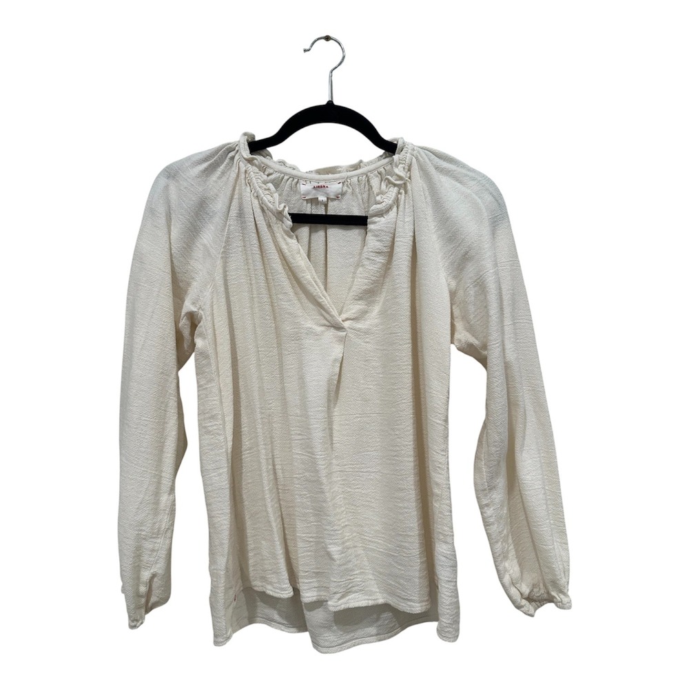 Xirena Ivory Cotton Rayon Chelsea Gauze Ruffle Neck Peasant Blouse Small